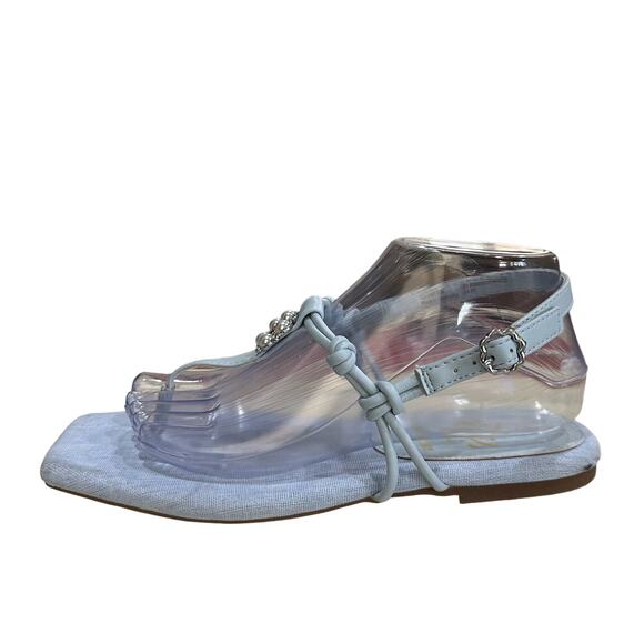 Sam and Libby light blue thongs full leather uppers text outfit bed size 8.5 - Picture 4 of 12